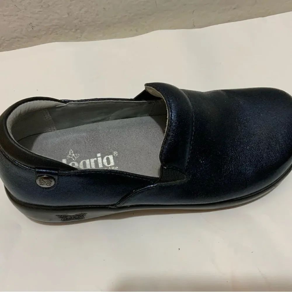 Alegria Blue Glitter Leather Keli Slip On Clogs Size 37/ 7-7.5